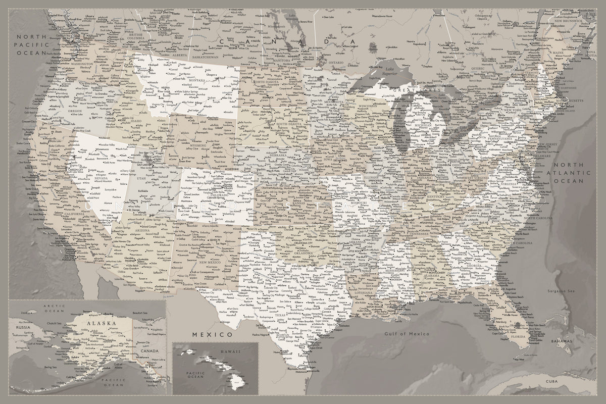 Vintage-looking detailed USA Map, Davey Wall Mural in your room