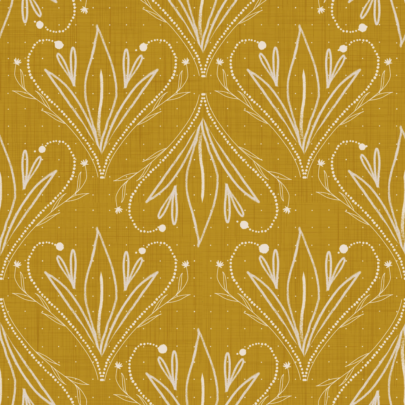 Boho Art Nouveau Folk Floral Mustard Gold Wallpaper – Hand Drawn Wallpaper⁠