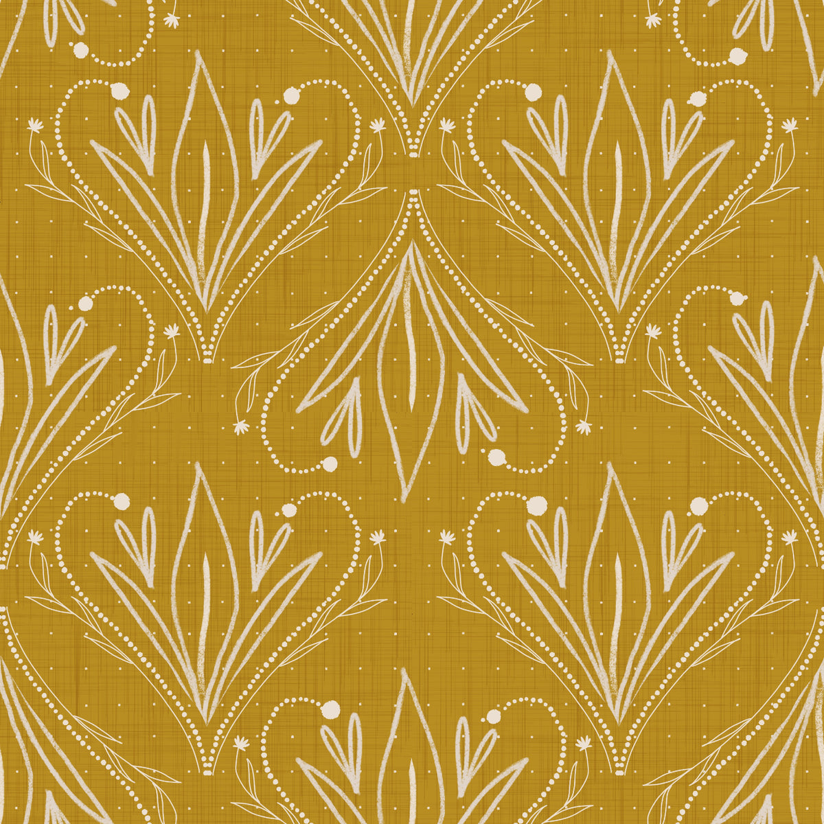 Boho Art Nouveau Folk Floral Mustard Gold Wallpaper – Hand Drawn Wallpaper⁠ in your room