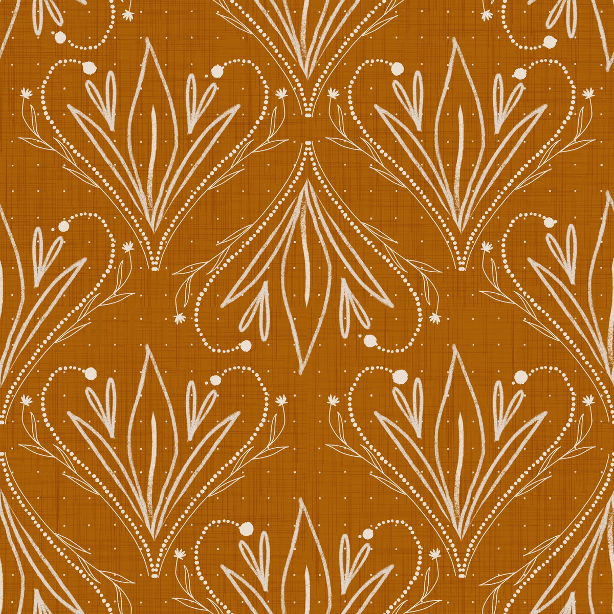 Boho Art Nouveau Folk Floral Mustard Gold Wallpaper – Hand Drawn Wallpaper⁠