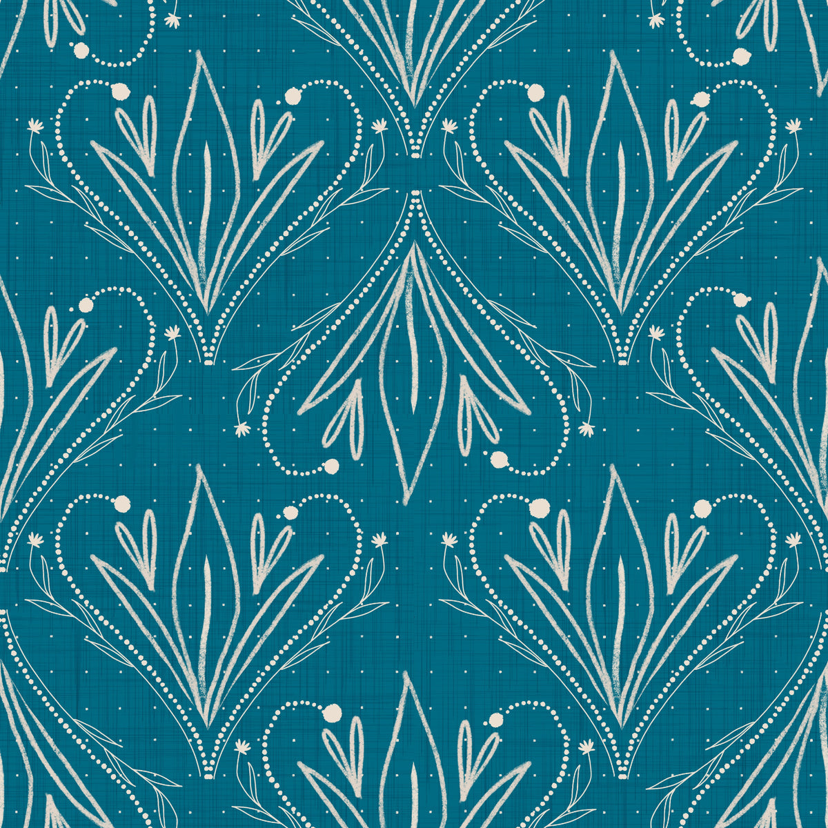Boho Art Nouveau Folk Floral Teal Blue Wallpaper – Hand Drawn Wallpaper⁠ in your room