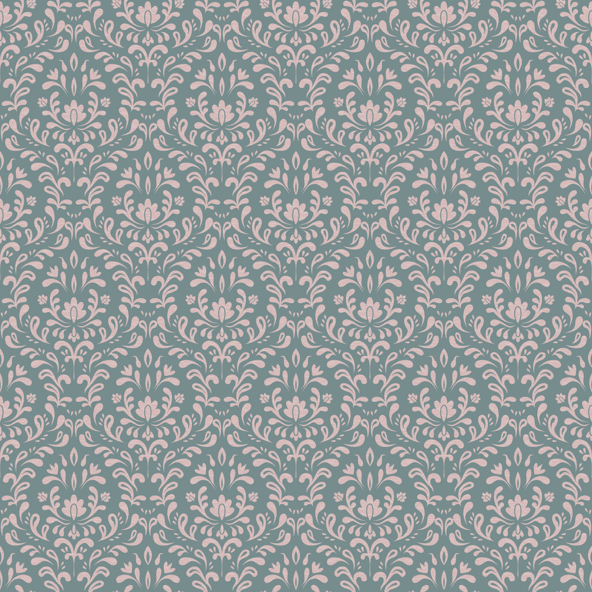 VINTAGE TEAL DAMASK Wallpaper⁠ in your room — zoomed