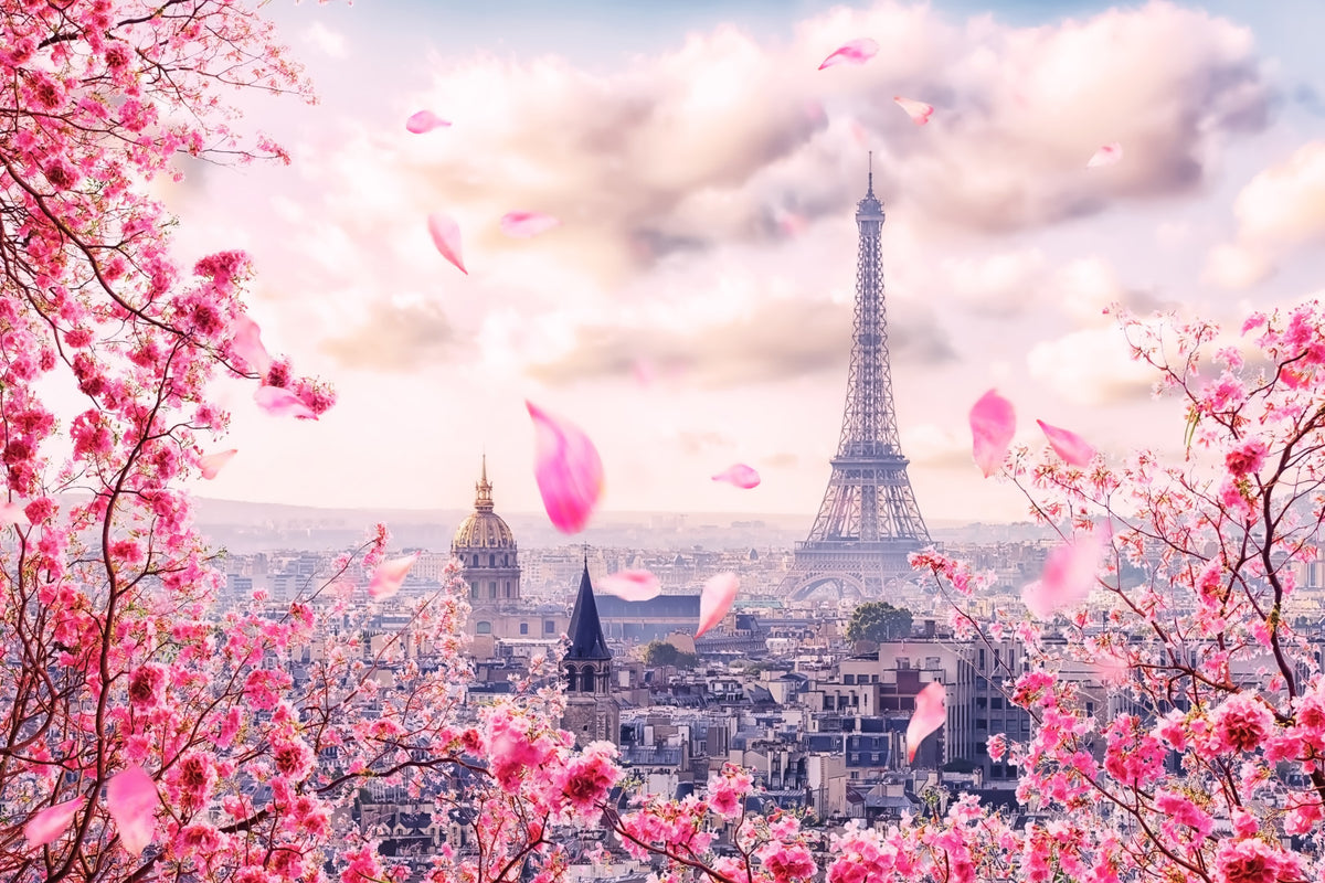 Eiffel's Rosy Haze Wall Mural in your room — zoomed