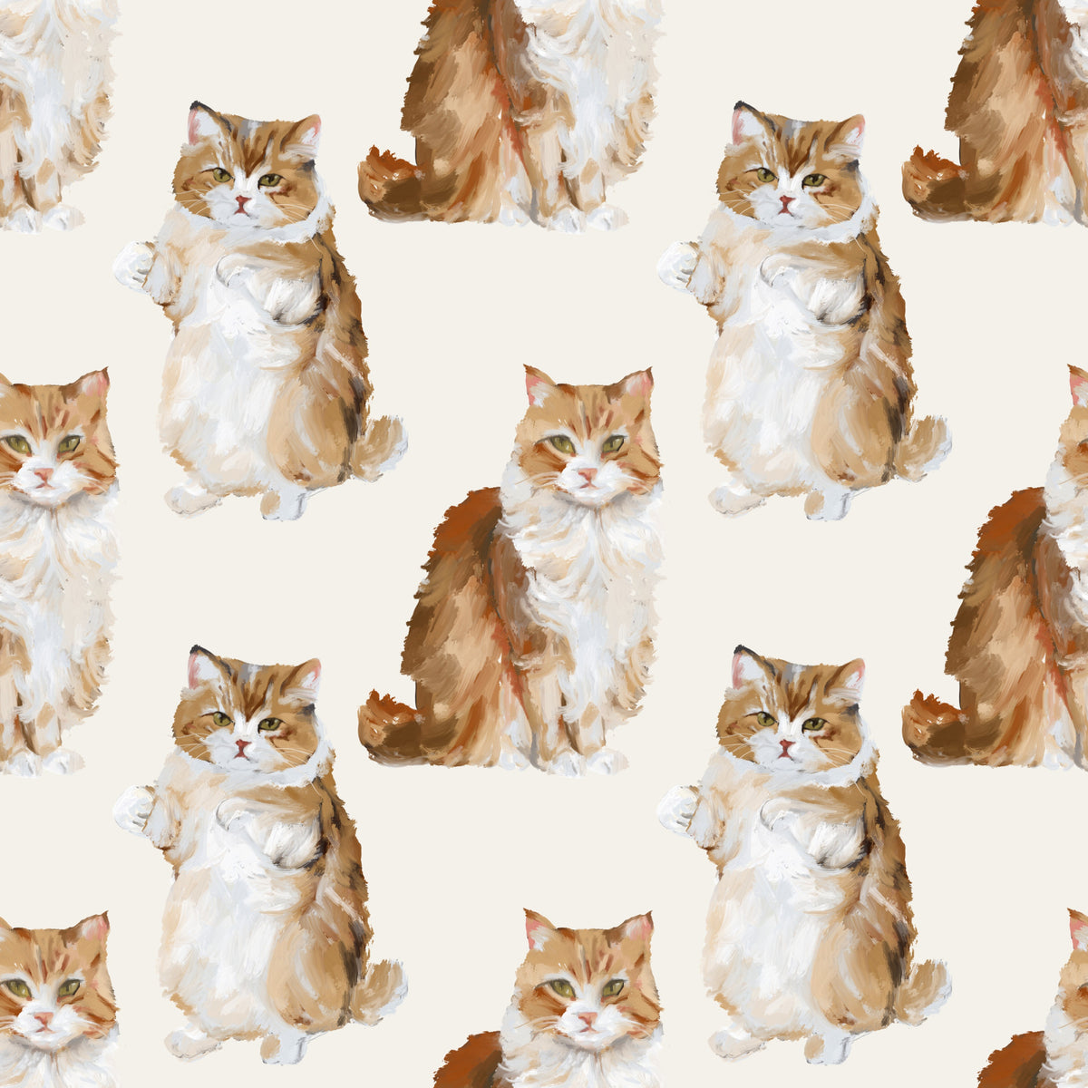 Fluffy tabby ginger cats handpainted oil painting pattern Wallpaper⁠ in your room — zoomed