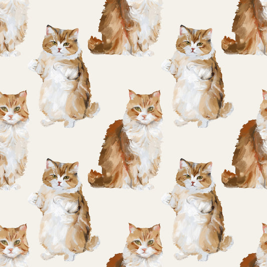 Fluffy tabby ginger cats handpainted oil painting pattern Wallpaper⁠