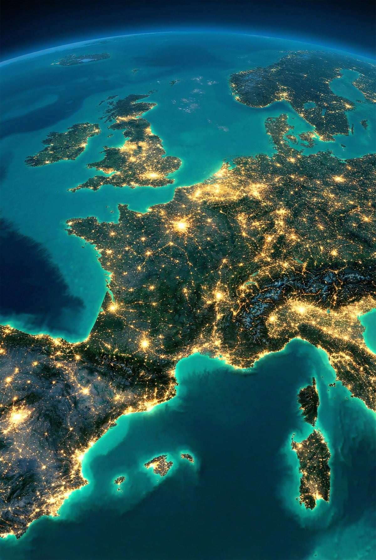 Europe at Night Wall Mural in your room — zoomed