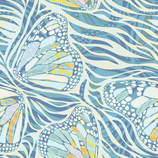 Zebra Butterfly Drift • Maximalist Boho in Blue Pastels Wallpaper⁠