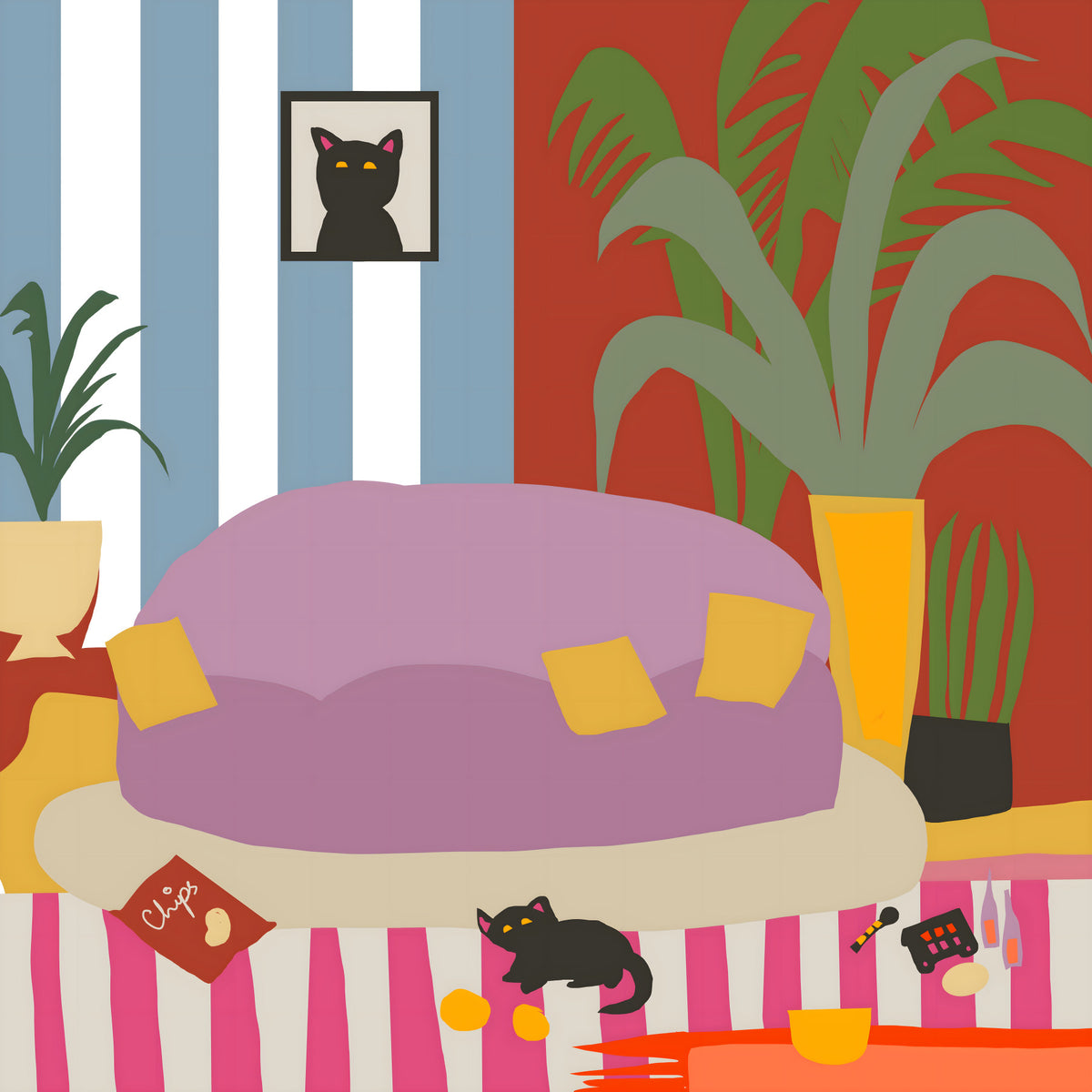 Cozy Cat Life Living Room Striped  Wall Mural in your room — zoomed
