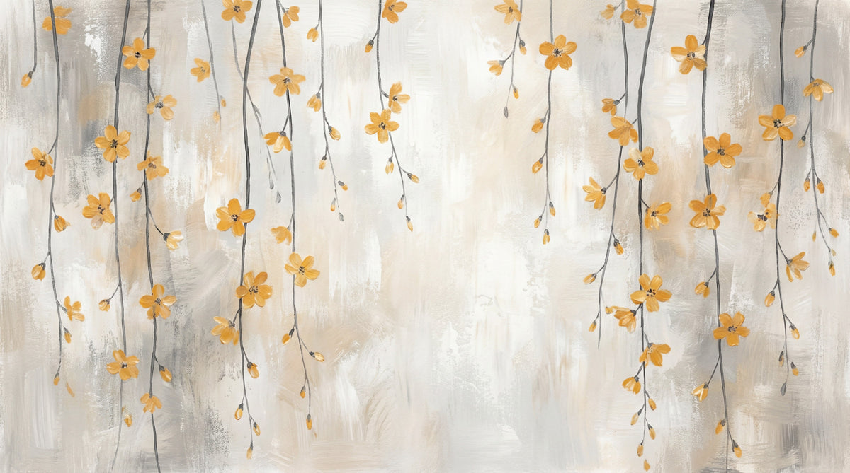 Golden Bloom Cascade Wall Mural in your room — zoomed