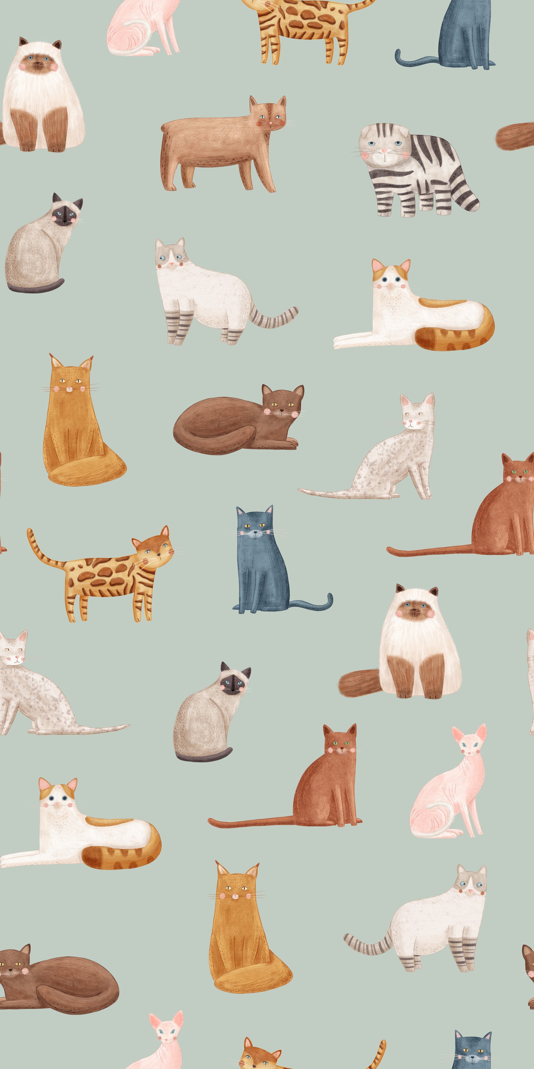Cats on Mint Green Wallpaper⁠