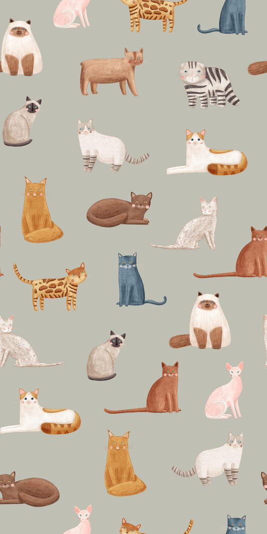 Fancy Felines in Safari Green Wallpaper⁠