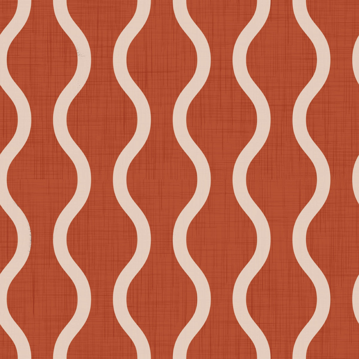 Cozy Scandi Folk Wavy Stripe Burnt Terracotta - Craft Stripe Wallpaper⁠ in your room — zoomed