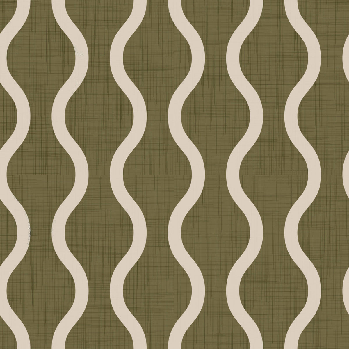 Cozy Scandi Folk Wavy Stripe Earthy Olive - Craft Stripe Wallpaper⁠ in your room — zoomed