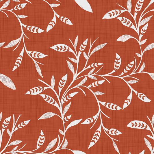 Cozy Scandi Folk Leaf Vine Burnt Terracotta - Craft Blender Wallpaper⁠