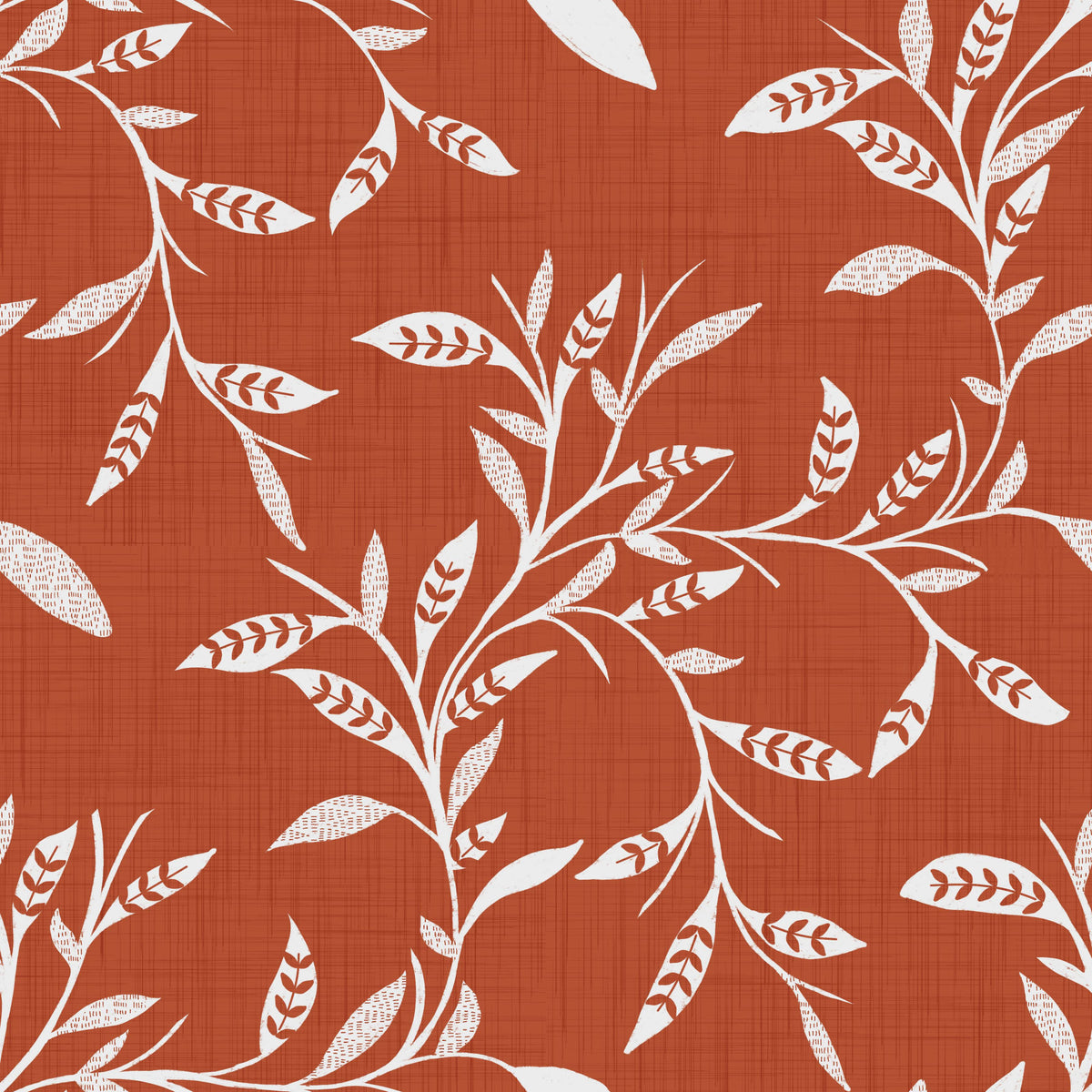 Cozy Scandi Folk Leaf Vine Burnt Terracotta - Craft Blender Wallpaper⁠ in your room