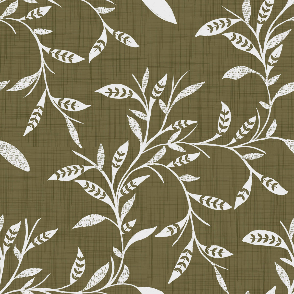 Cozy Scandi Folk Leaf Vine Earthy Olive - Craft Blender Wallpaper⁠ in your room — zoomed