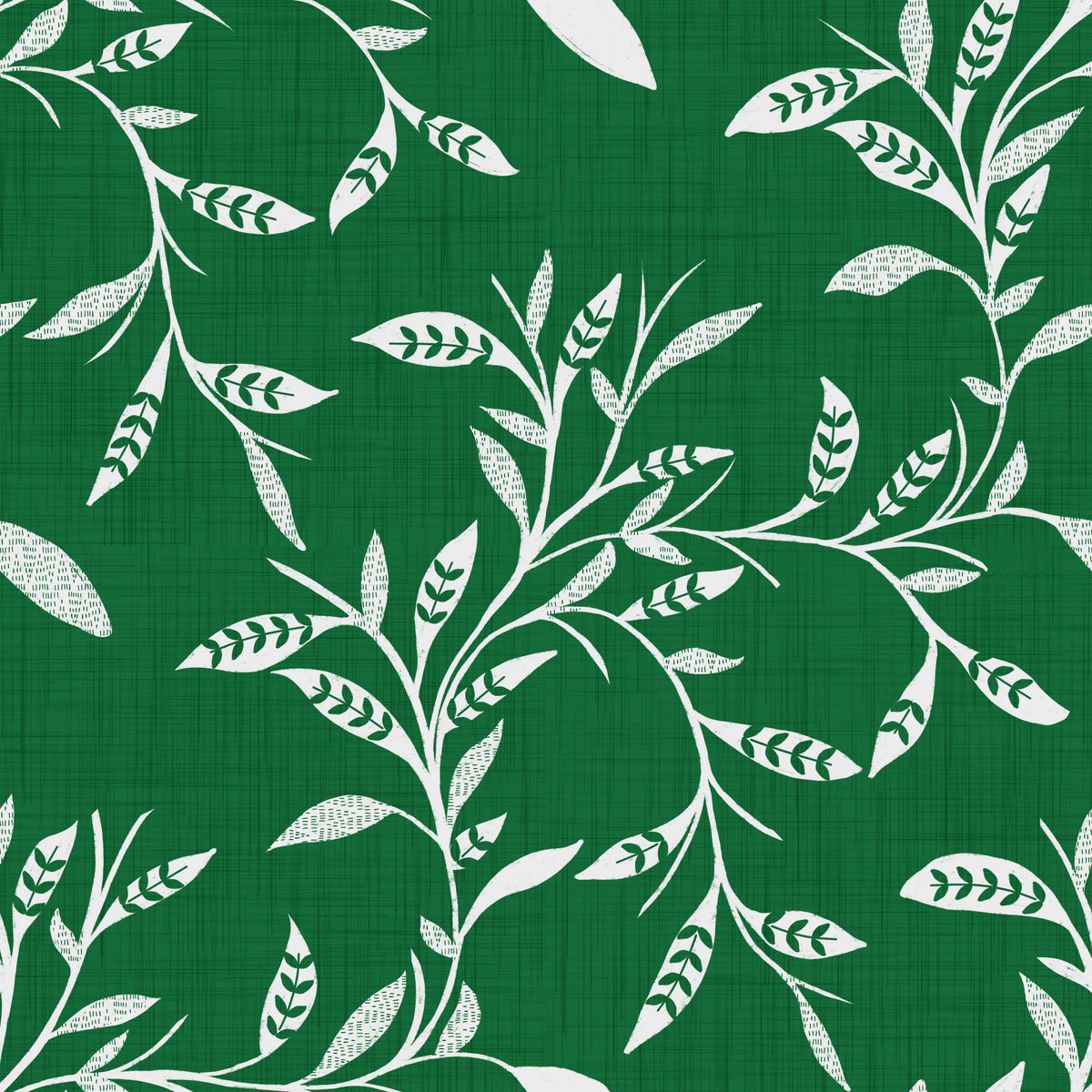 Cozy Scandi Folk Leaf Vine Forest Green - Craft Blender Wallpaper⁠