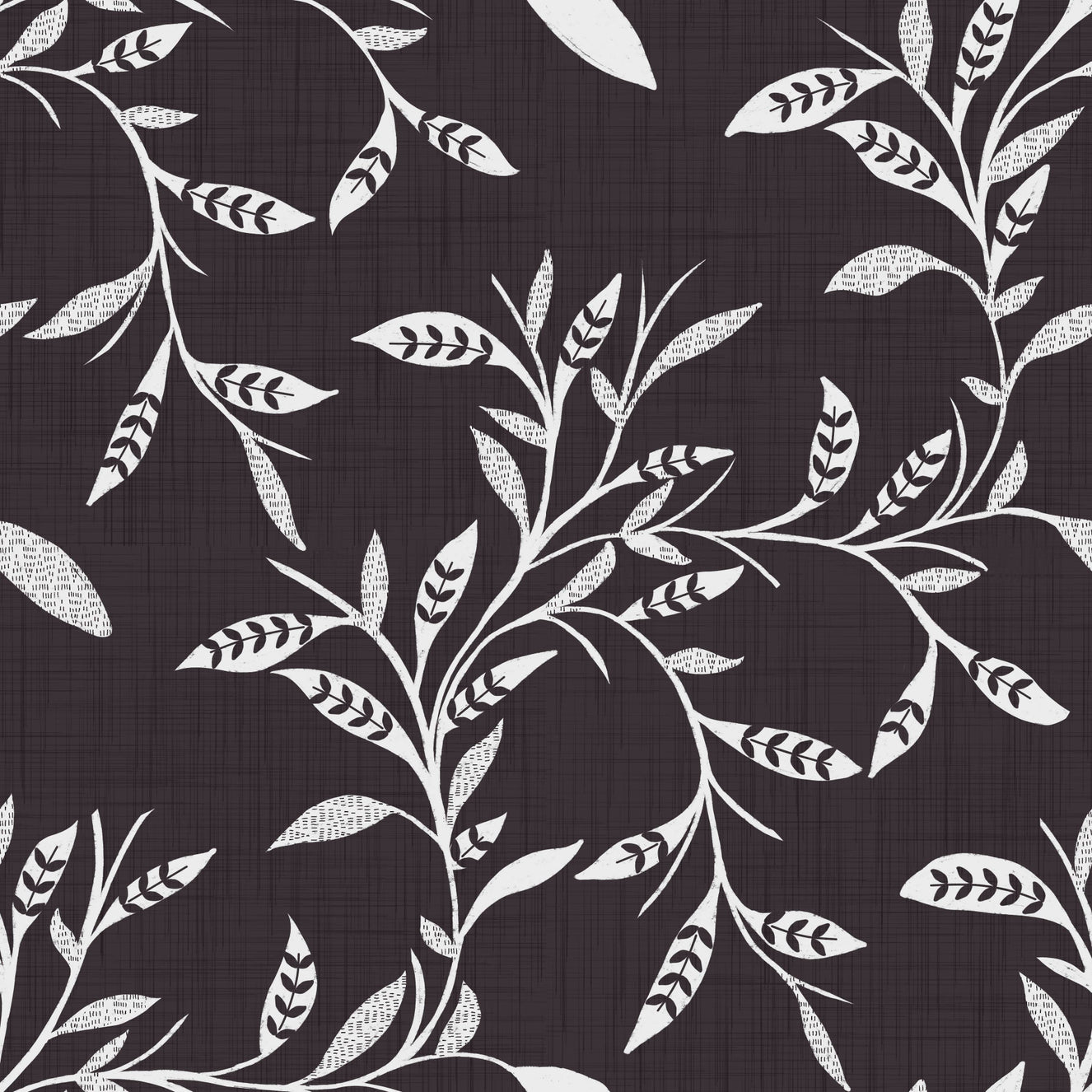 Cozy Scandi Folk Leaf Vine Charcoal - Craft Blender Wallpaper⁠