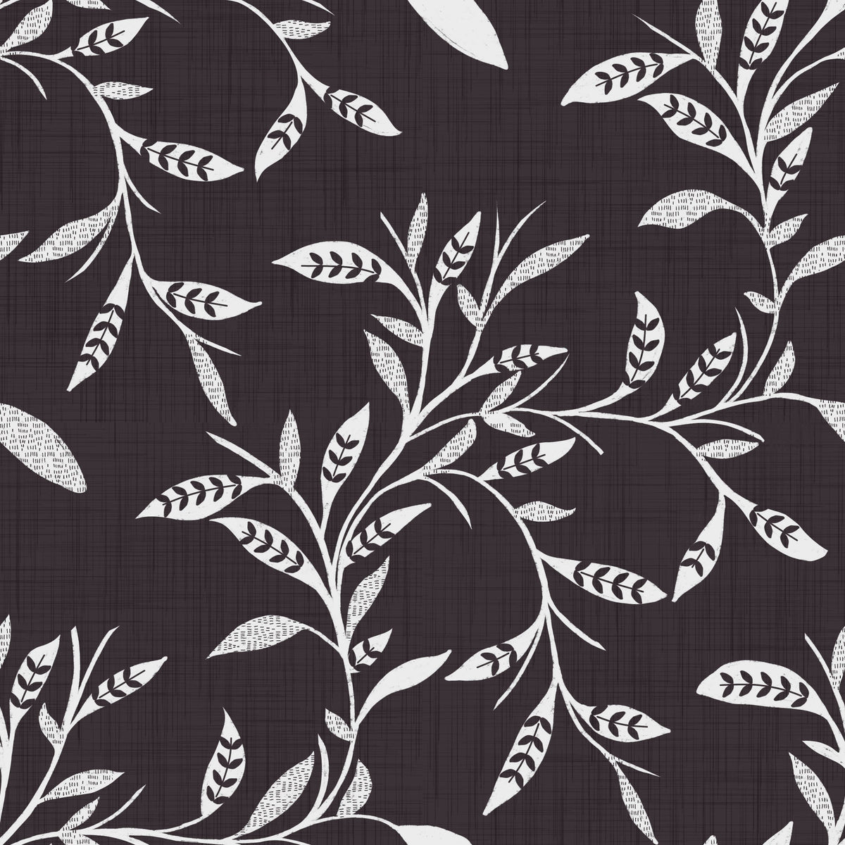 Cozy Scandi Folk Leaf Vine Charcoal - Craft Blender Wallpaper⁠ in your room