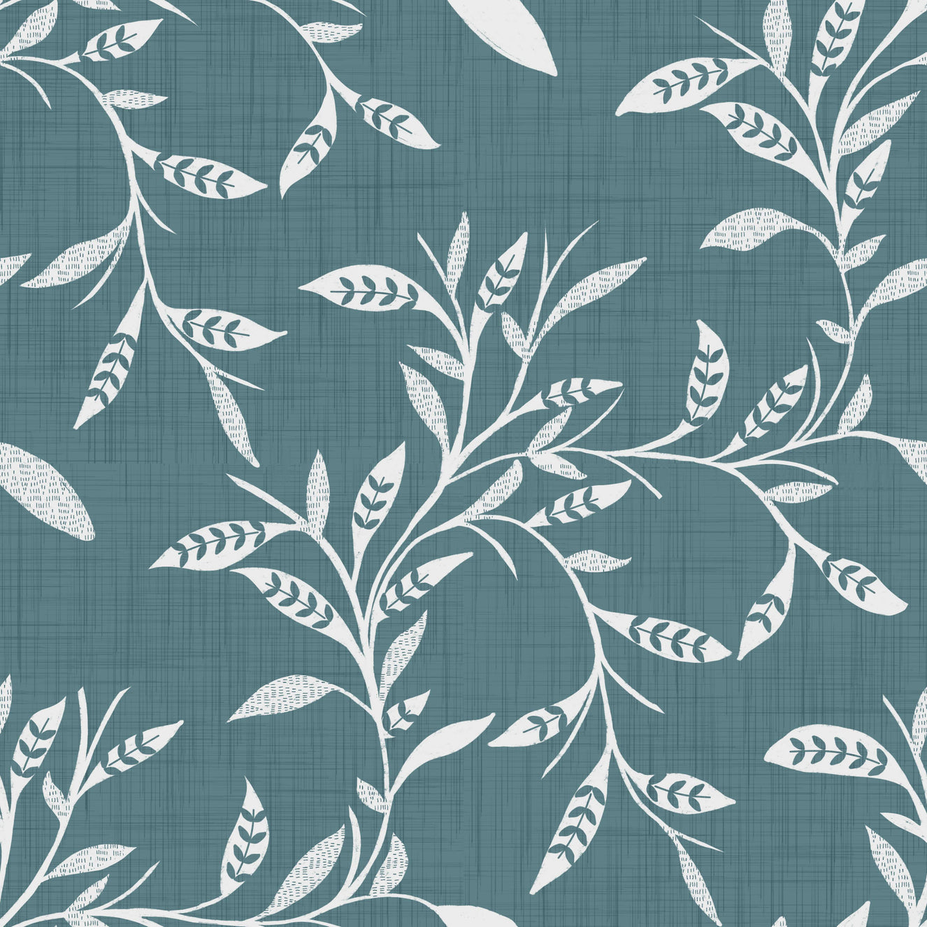Cozy Scandi Folk Leaf Vine Nordic Blue Grey - Craft Blender Wallpaper⁠
