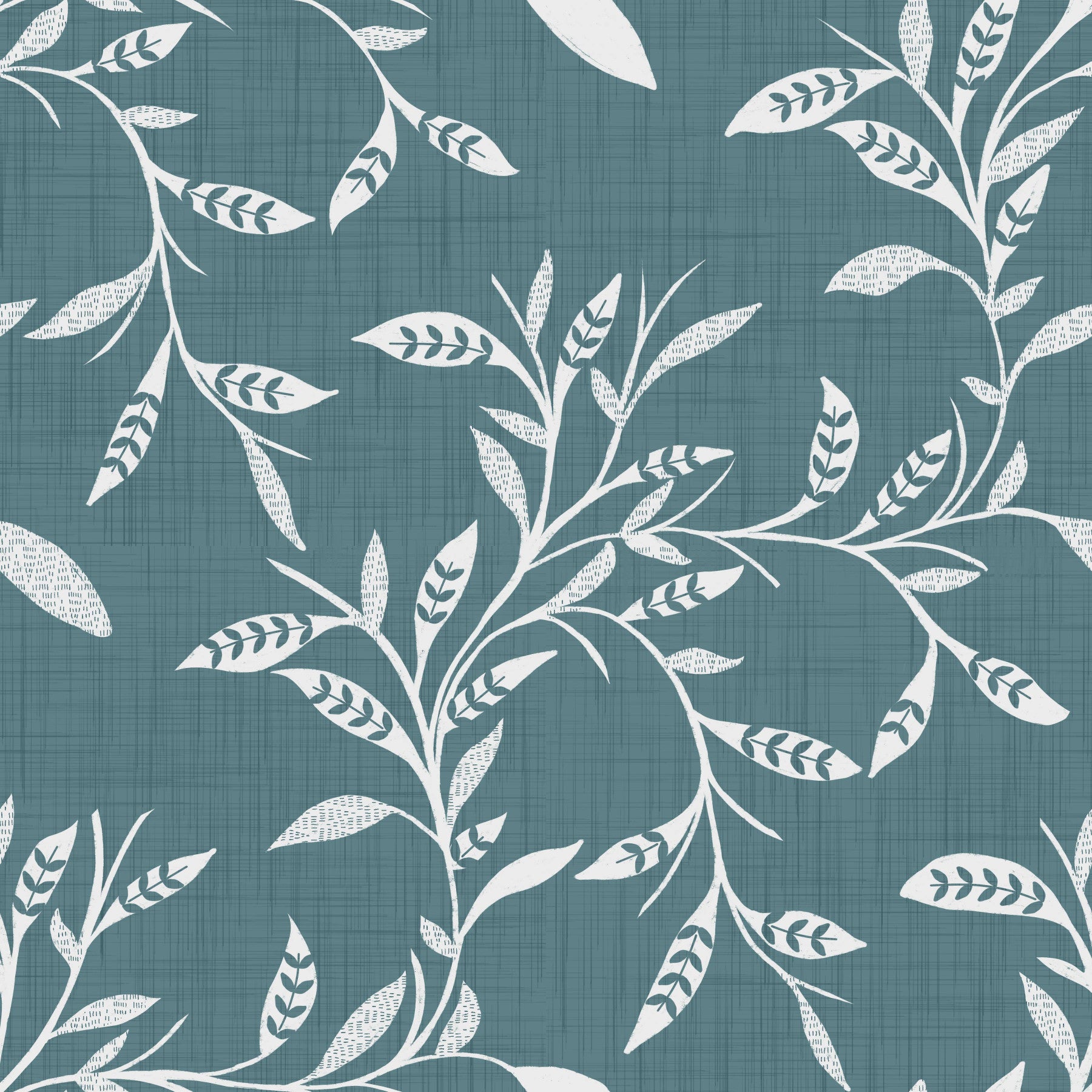 Cozy Scandi Folk Leaf Vine Nordic Blue Grey - Craft Blender Wallpaper⁠