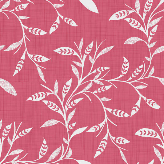 Cozy Scandi Folk Leaf Vine Rose Clay - Craft Blender Wallpaper⁠
