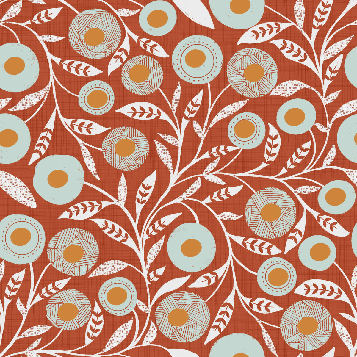 Cozy Scandi Folk Floral Burnt Terracotta - Craft Botanical Wallpaper⁠ in your room