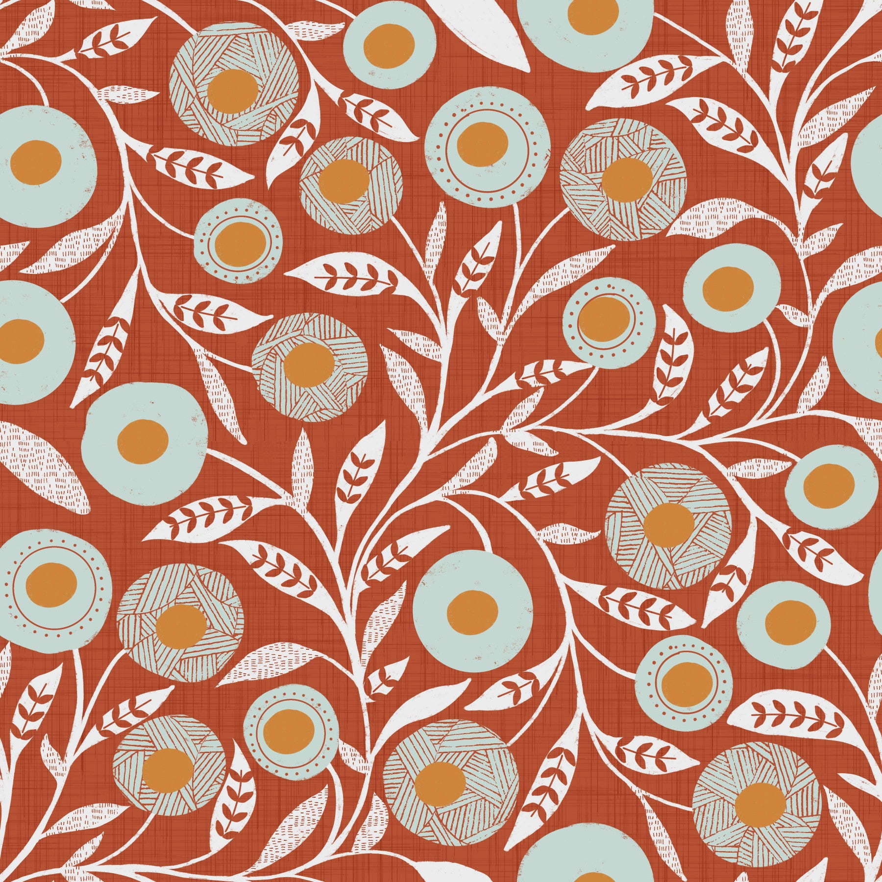 Cozy Scandi Folk Floral Burnt Terracotta - Craft Botanical Wallpaper⁠