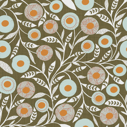 Cozy Scandi Folk Floral Earthy Olive - Craft Botanical Wallpaper⁠
