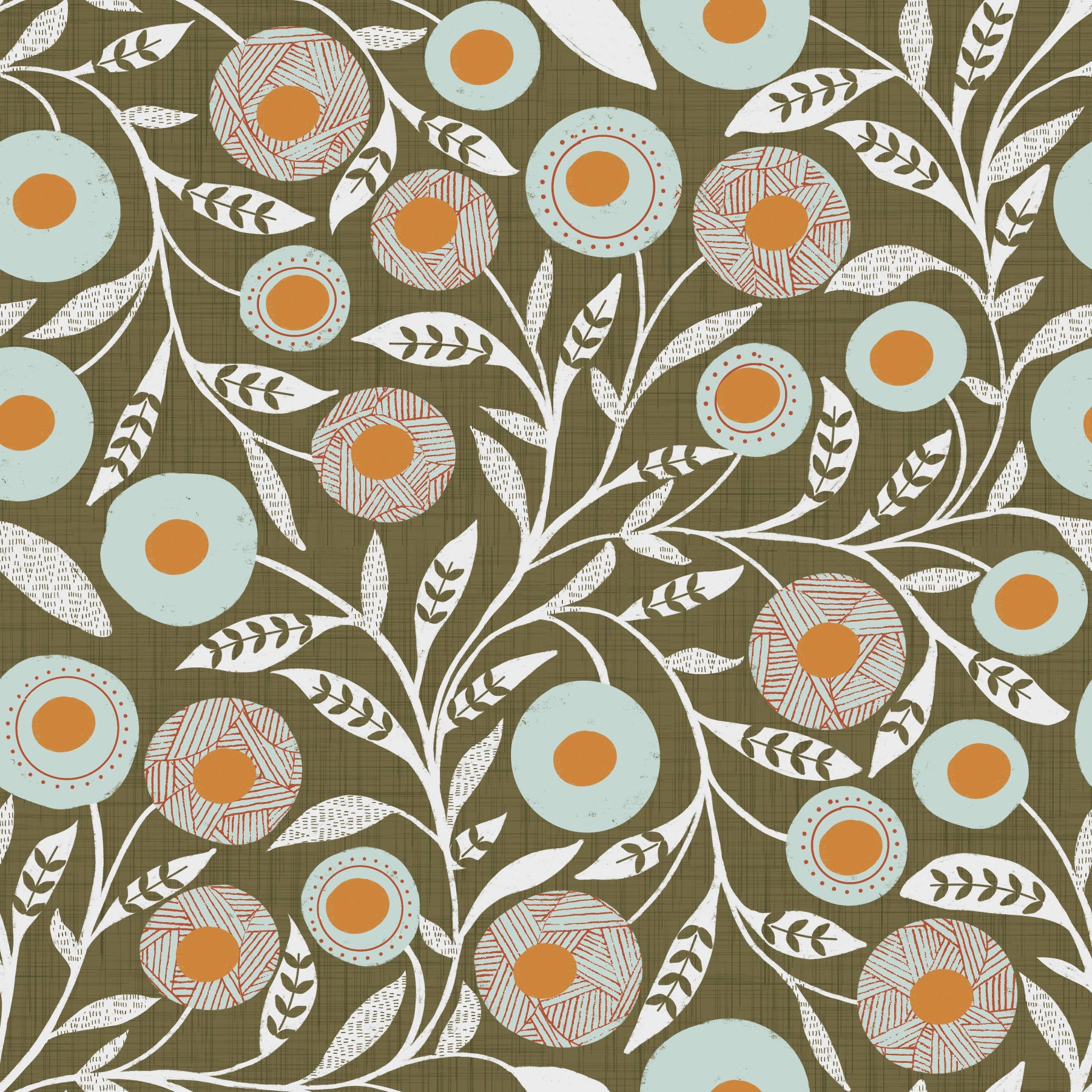 Cozy Scandi Folk Floral Earthy Olive - Craft Botanical Wallpaper⁠