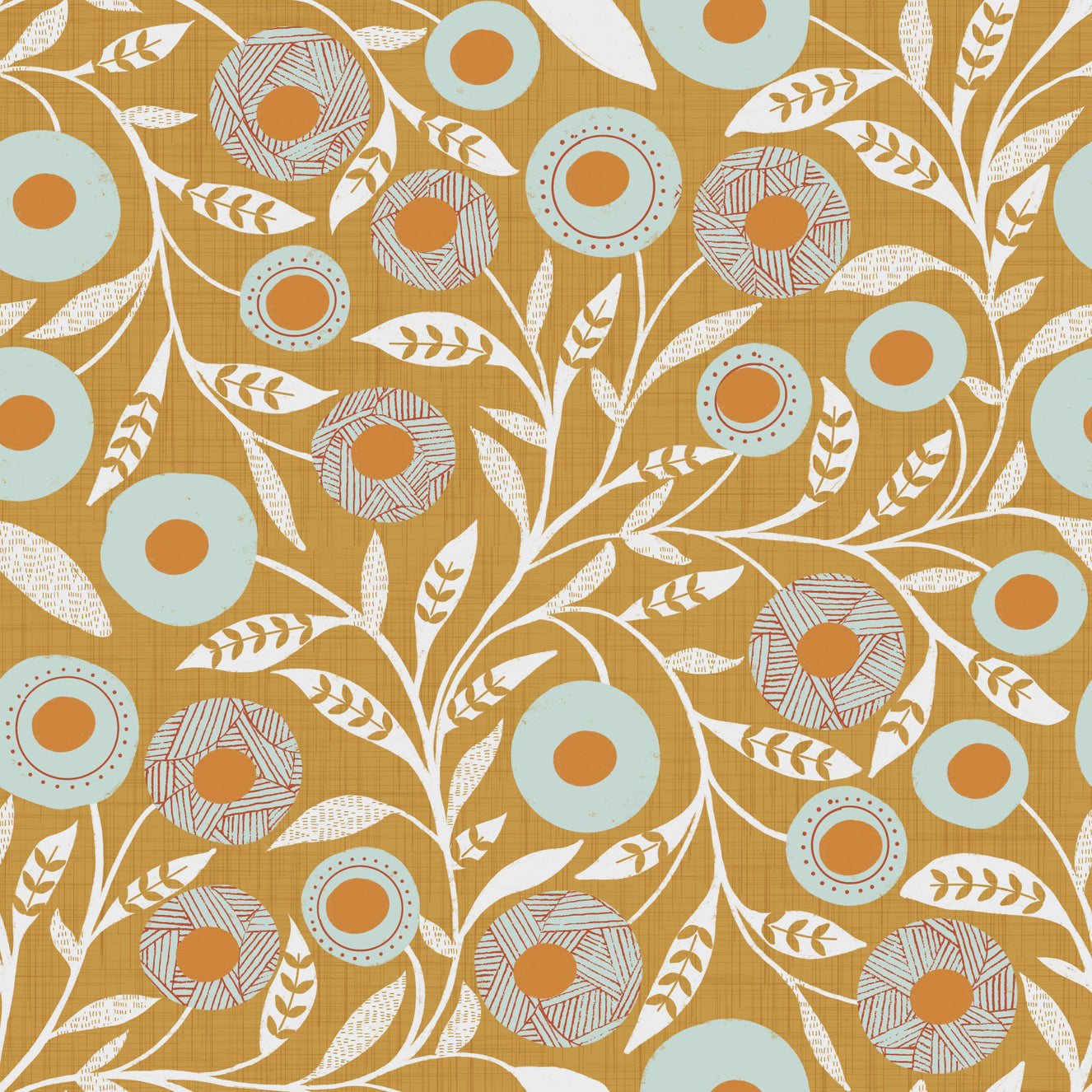 Cozy Scandi Folk Floral Honey Mustard - Craft Botanical Wallpaper⁠