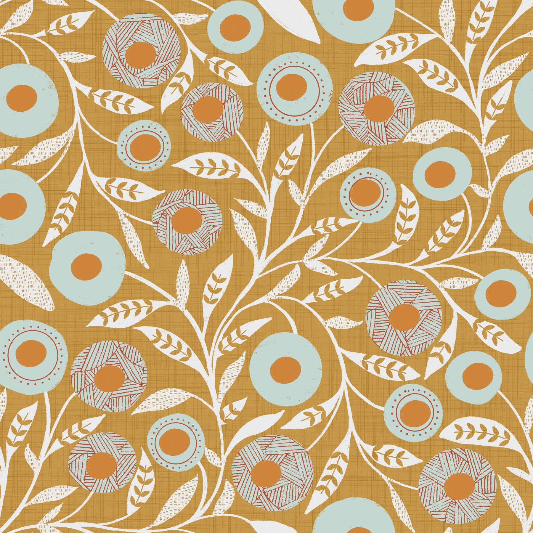Cozy Scandi Folk Floral Honey Mustard - Craft Botanical Wallpaper⁠