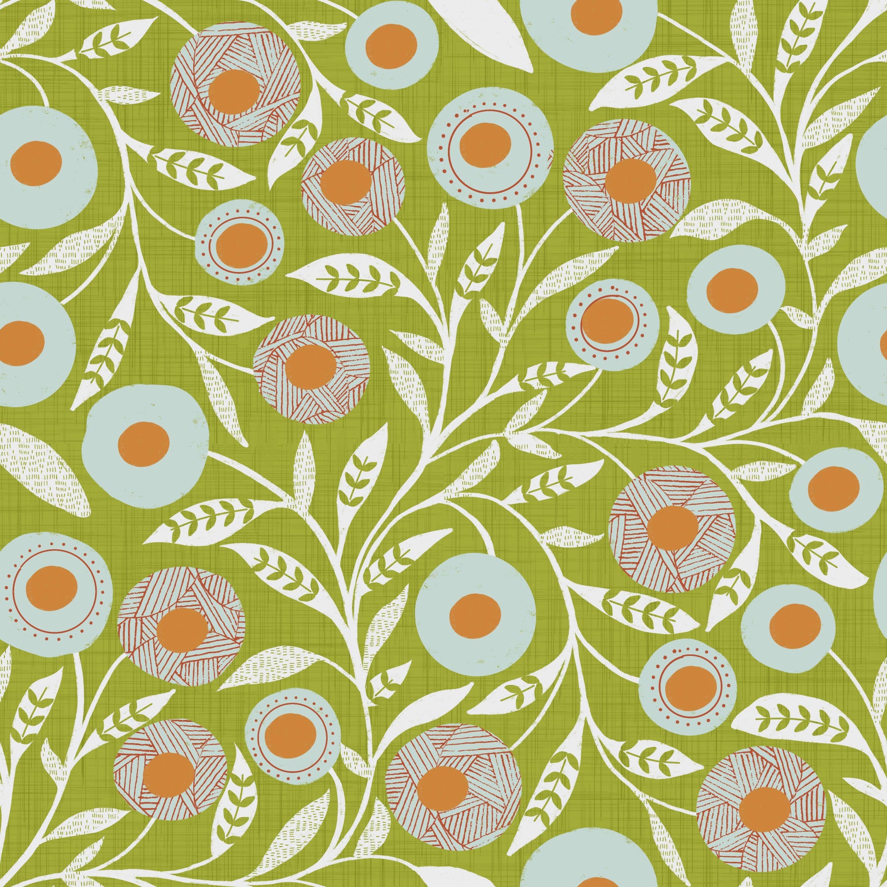 Cozy Scandi Folk Floral Olive Chartreuse - Craft Botanical Wallpaper⁠