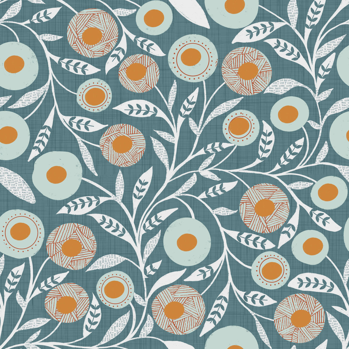 Cozy Scandi Folk Floral Nordic Blue Grey - Craft Botanical Wallpaper⁠ in your room