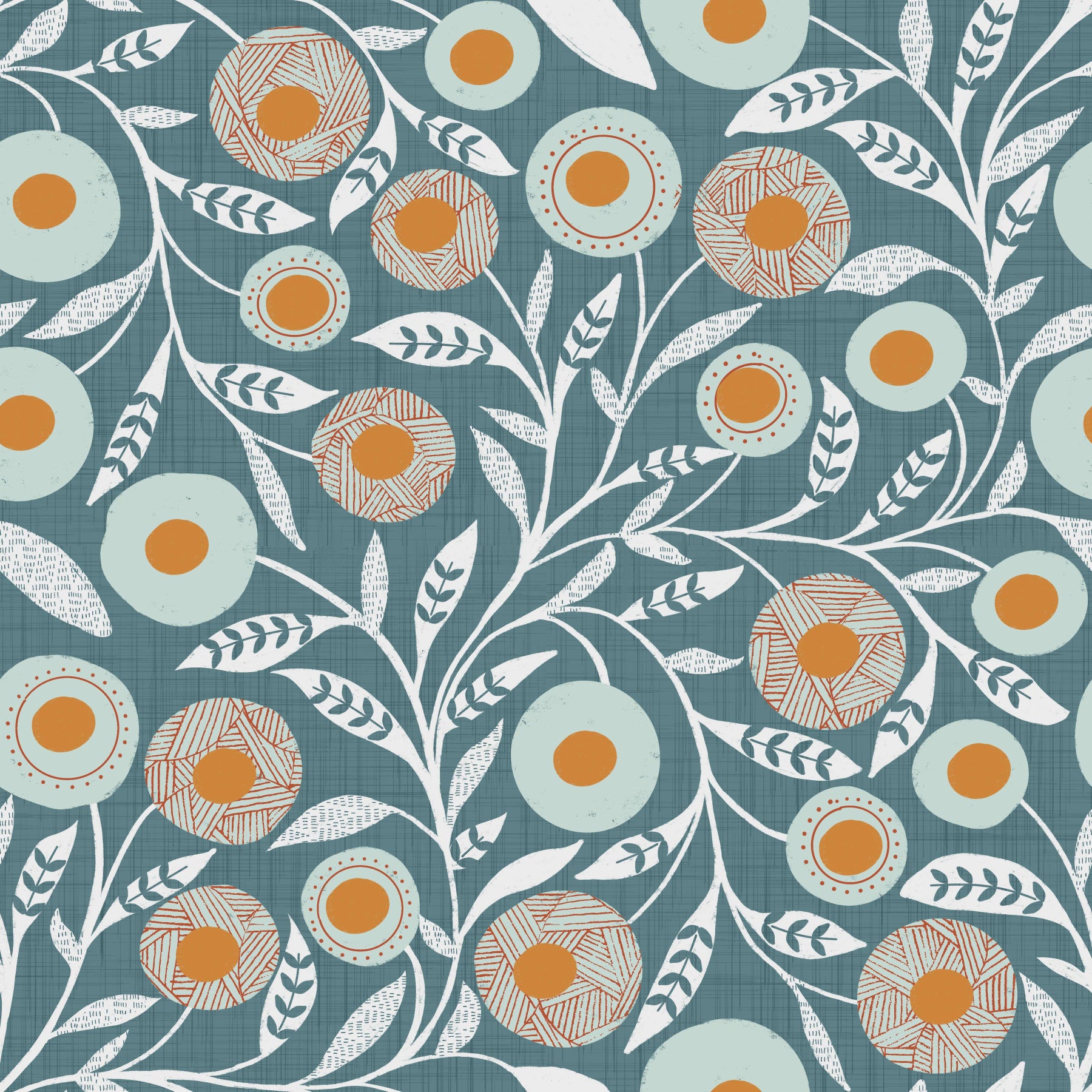 Cozy Scandi Folk Floral Nordic Blue Grey - Craft Botanical Wallpaper⁠