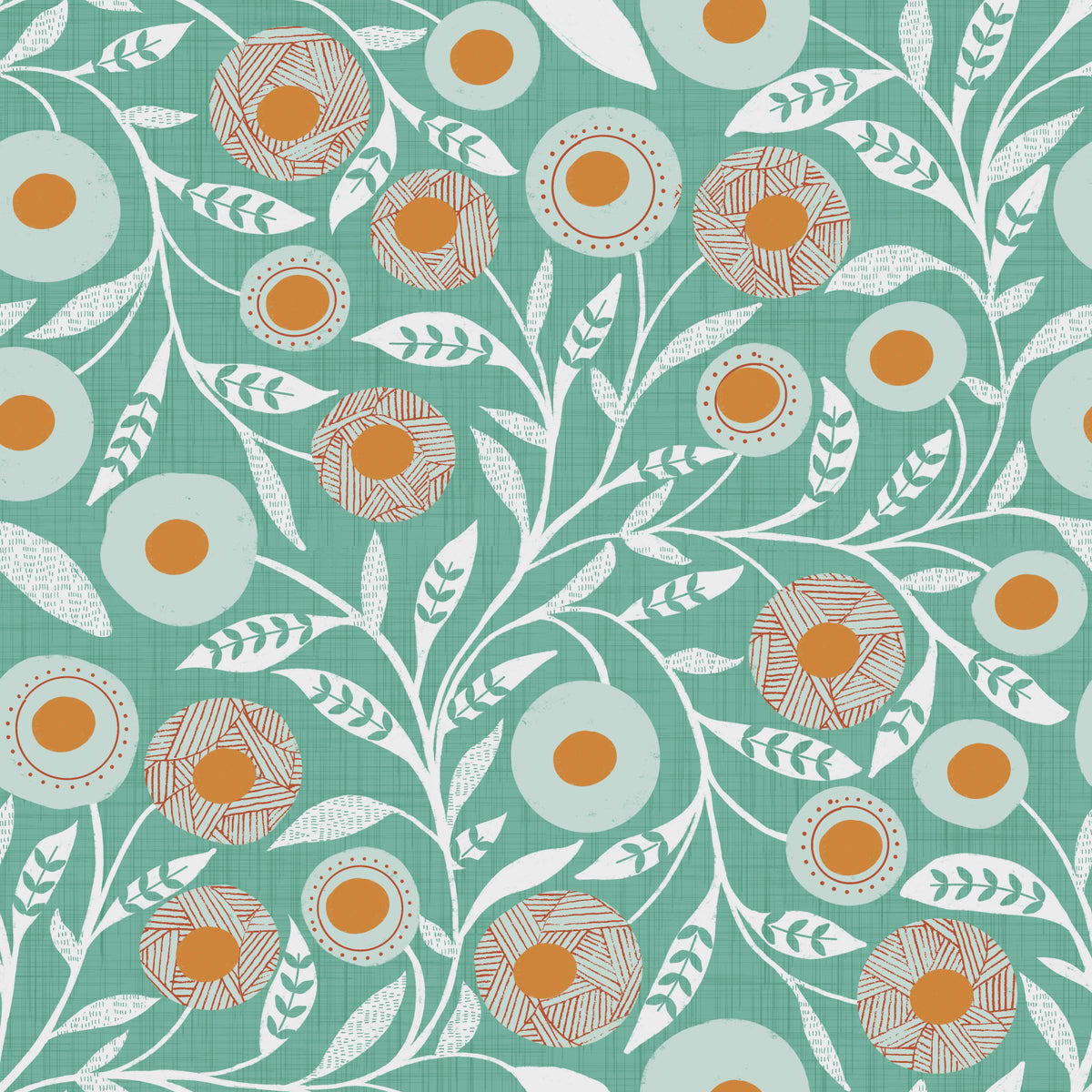 Cozy Scandi Folk Floral Sage Mint - Craft Botanical Wallpaper⁠