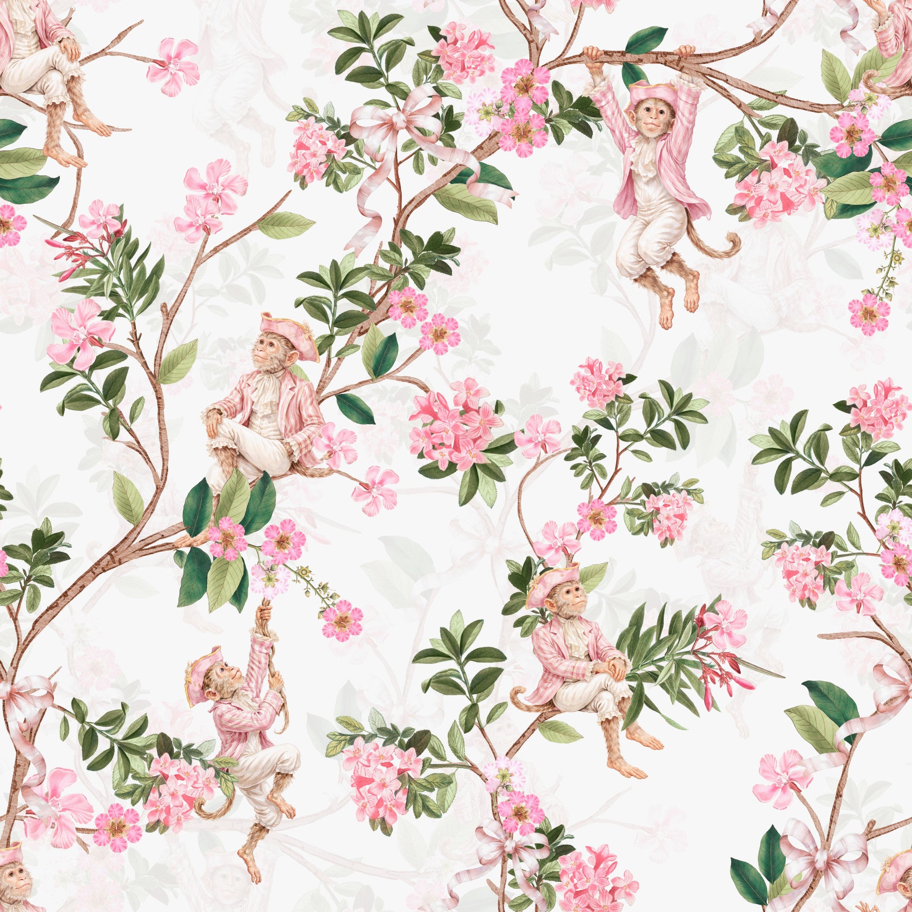 Whimsical Rococo Monkeys Wine Festival Vintage Aristocratic Vineyard Garden Party white Wallpaper⁠ in your room — zoomed