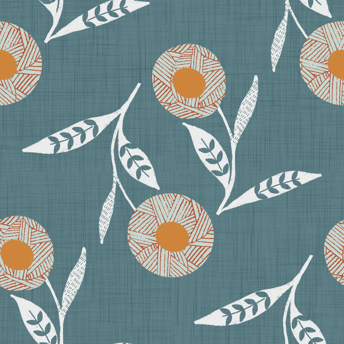 Cozy Scandi Flower Nordic Blue Grey - Craft Botanical Wallpaper⁠ in your room