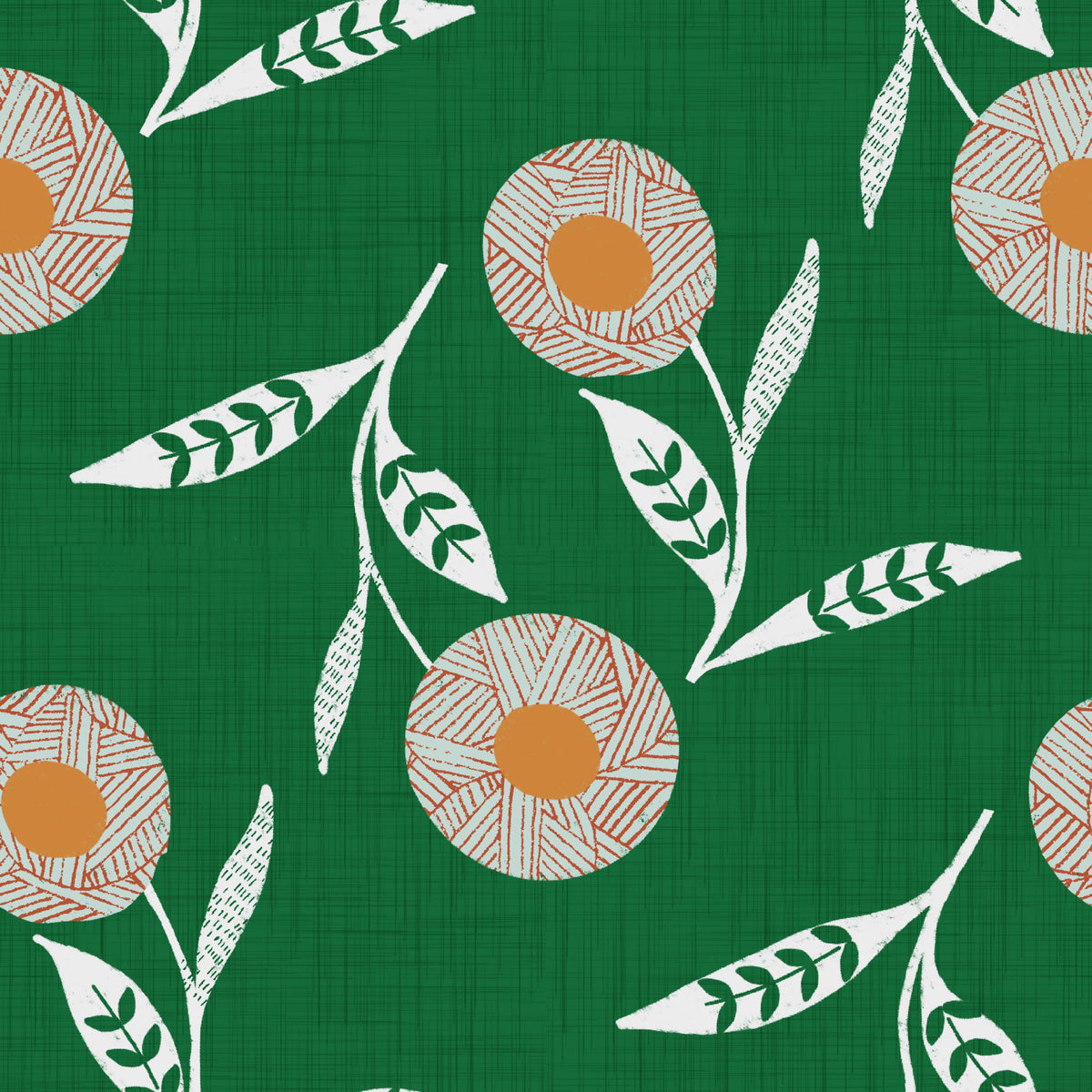 Cozy Scandi Flower Forest Green - Craft Botanical Wallpaper⁠ in your room — zoomed