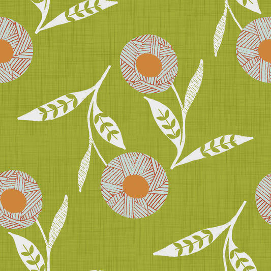 Cozy Scandi Flower Olive Chartreuse - Craft Botanical Wallpaper⁠