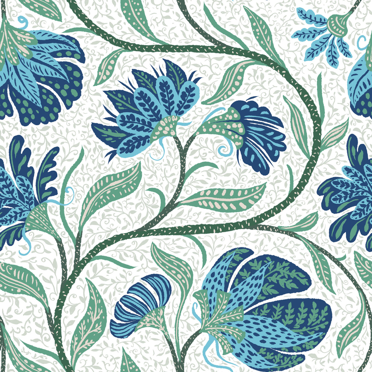 Trailing Indina Floral - Blue and White Wallpaper⁠ in your room — zoomed