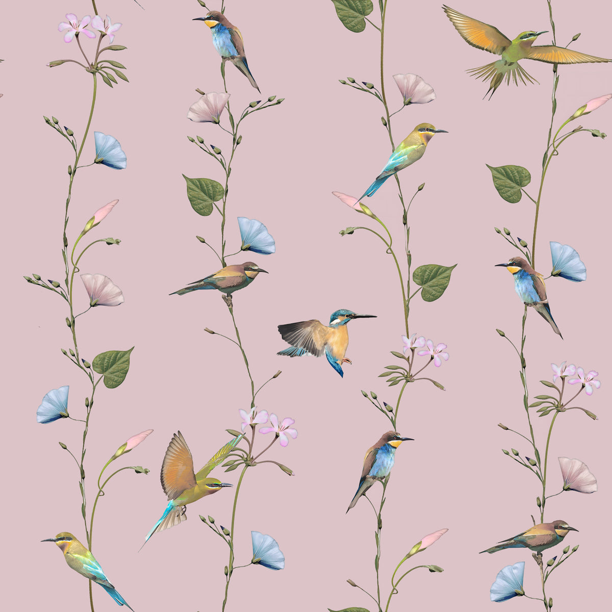 Charming Birds and Wildflowers Wallpaper⁠ in your room — zoomed