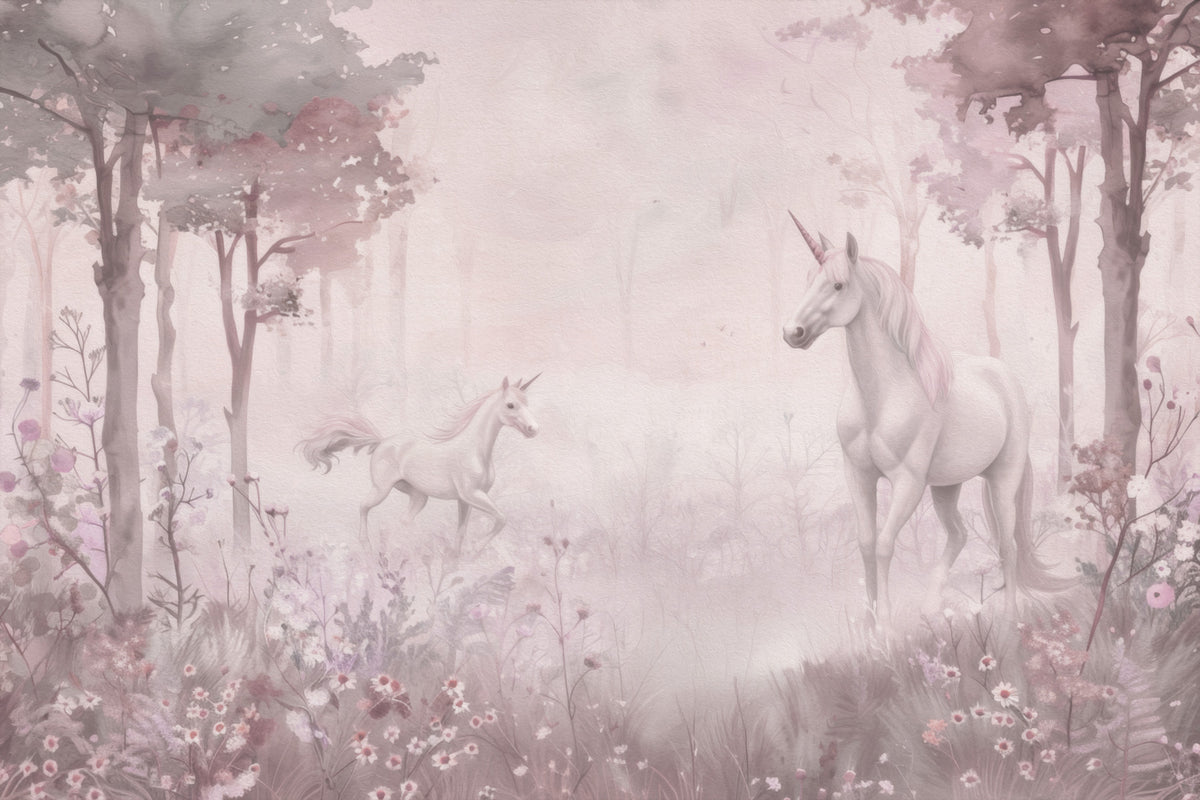 Unicorns in a Magical Dreamy Forest – Pink Wall Mural in your room