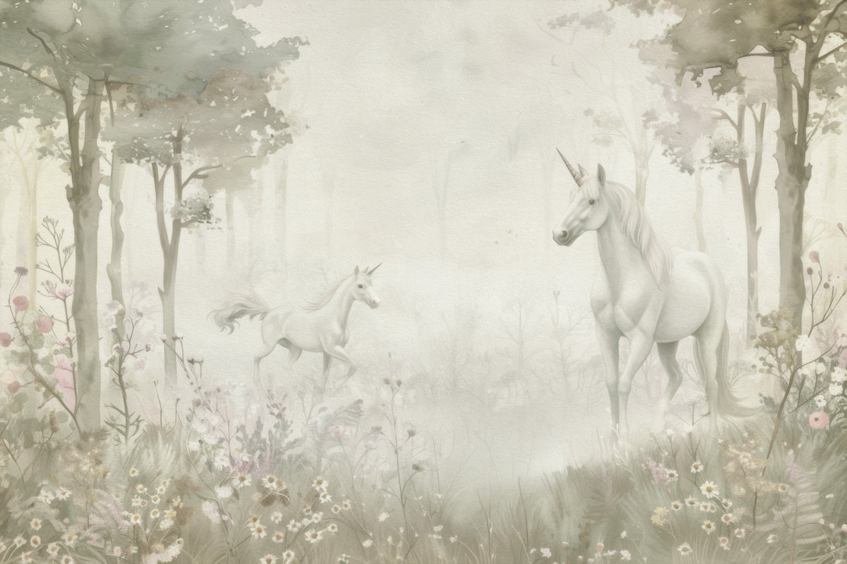 Unicorns in a Magical Dreamy Forest –  Sage Wall Mural in your room