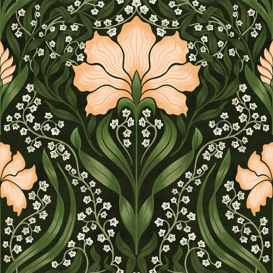 Intricate floral damask - apricot Wallpaper⁠