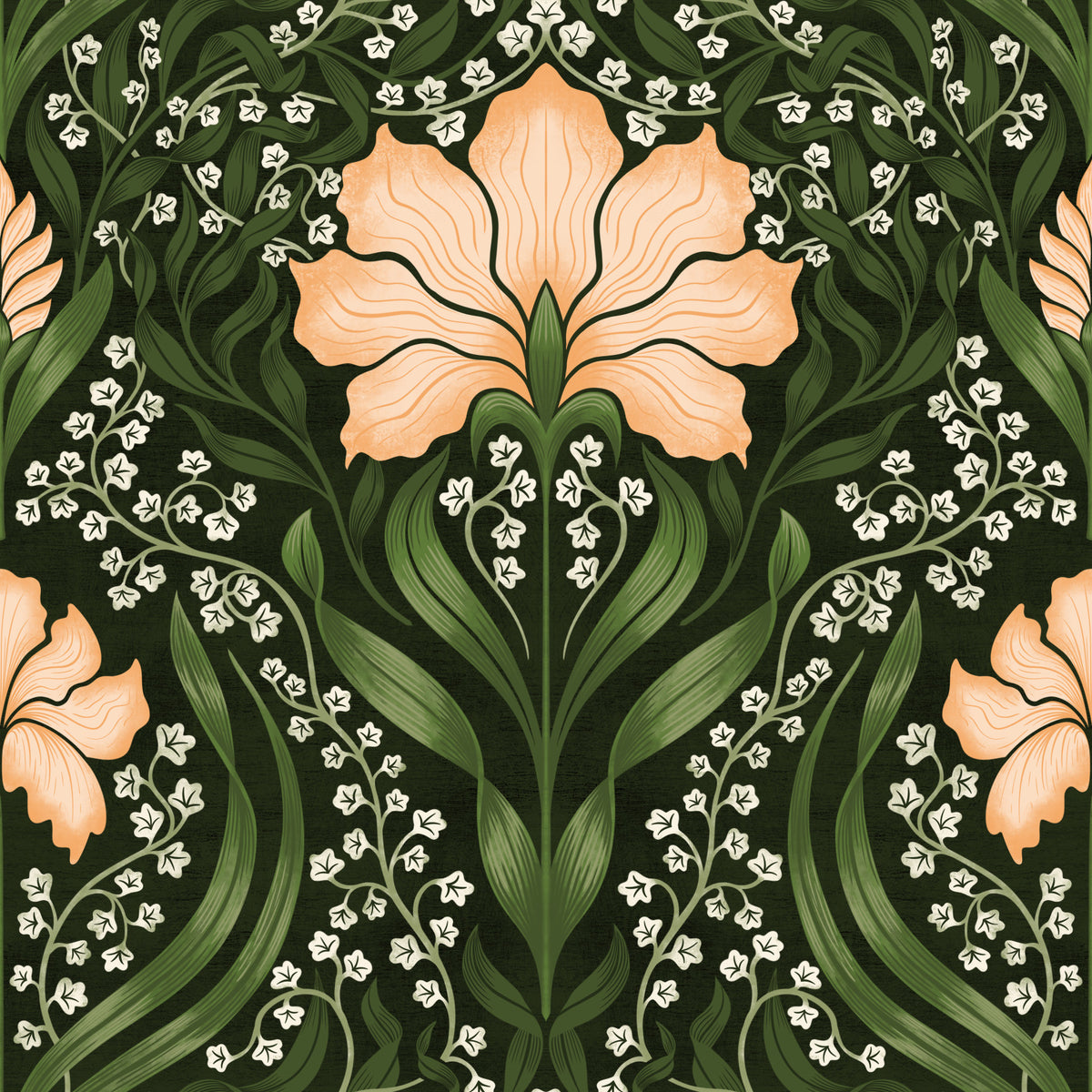 Intricate floral damask - apricot Wallpaper⁠ in your room