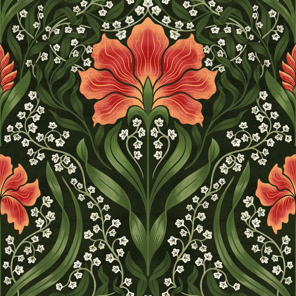 Intricate floral damask - red Wallpaper⁠ in your room — zoomed