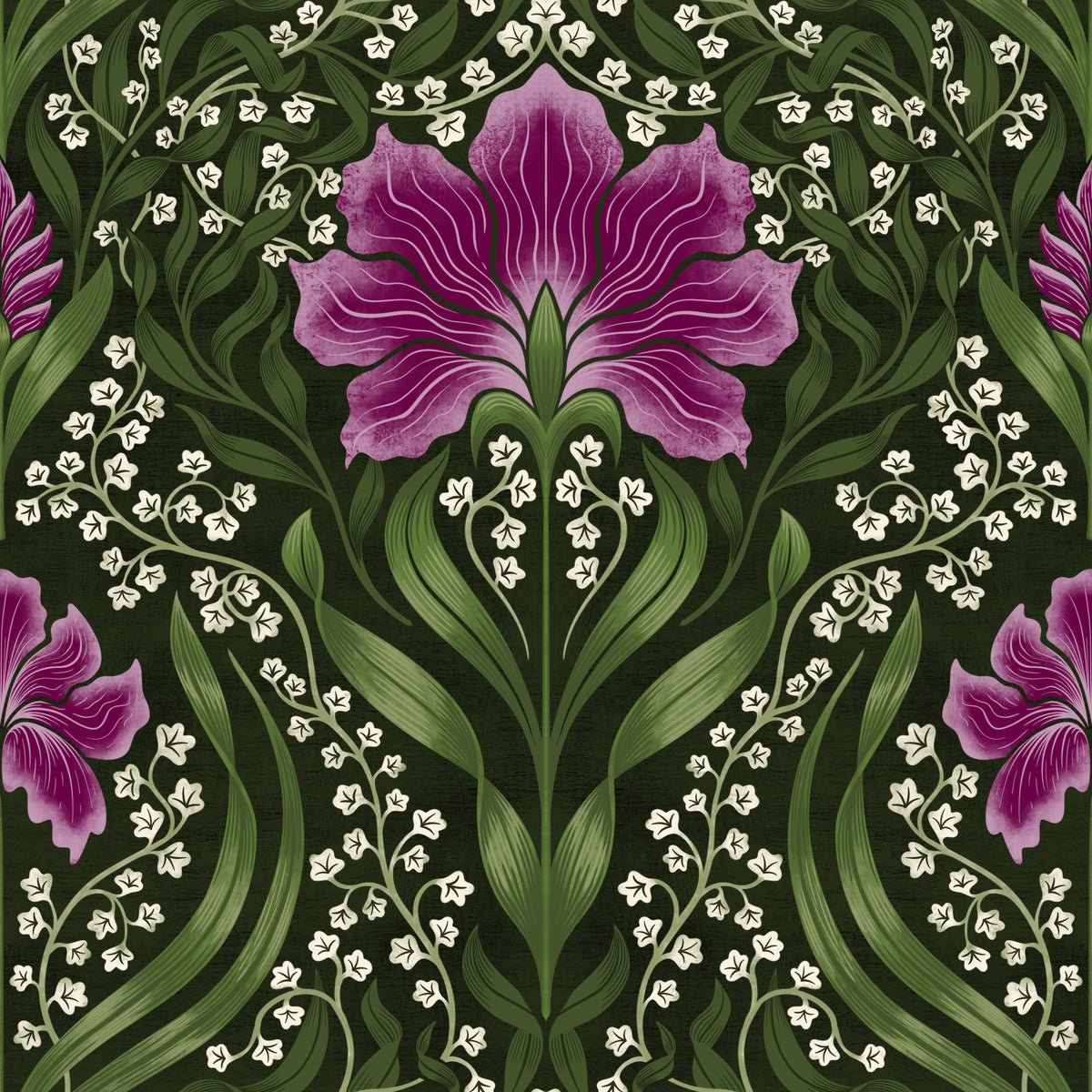 Intricate floral damask -  purple Wallpaper⁠ in your room