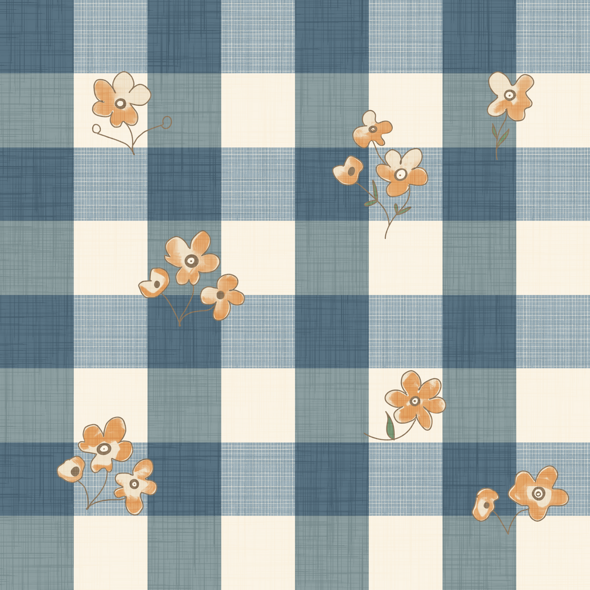 Blue Gingham Floral Country Cottage Wallpaper⁠ in your room