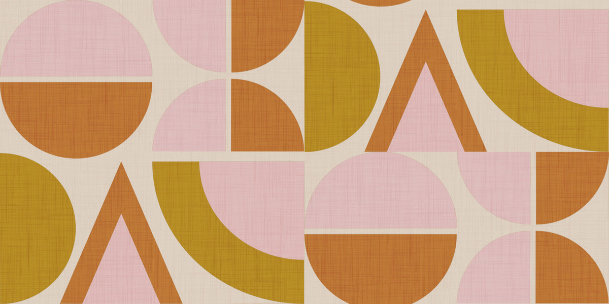 Mid-Century Modern Geometric Arches & Halves Pink Mustard Terracotta  Wallpaper⁠ in your room